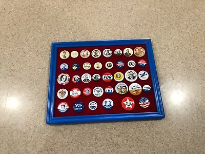 Political Campaign  Buttons FDR To Kennedy In Plastic Display Case (Lot Of 38) • $14.95