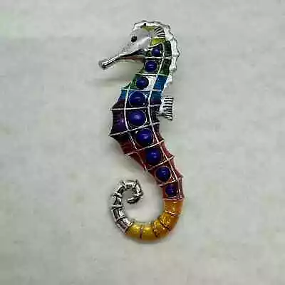 Seahorse Magnetic Brooch Pendant Silver Tone Multicolor Enamel  • $12