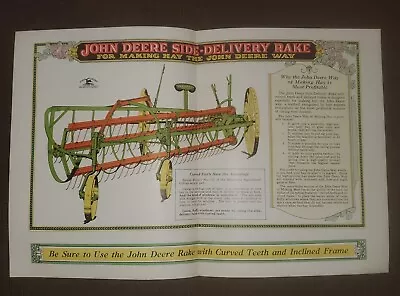 Vintage 1930 John Deere Hay Rake Advertising Flyer Poster Sales Brochure • $30