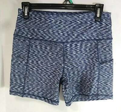 Women's Medium Athletic Mini Shorts Blue White Static Print Spandex Tight Fitted • $12