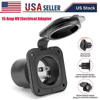 RV Electrical Adapter 15 Amp 15A 125V Recessed Male Outlet Waterproof Covers USA • $14.23