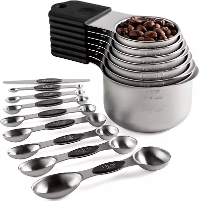 Magnetic Measuring Cups And Spoons Set Including 7 Stainless Steel Stackable Mea • $58.95