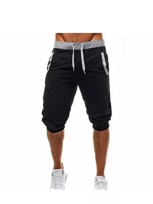 Mens 3/4 Length Capri Casual Loose Drawstring Gym Shorts Sports Pants Joggers • $16.49