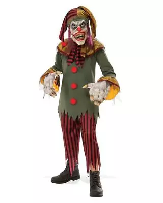 Crazy Clown Costume For Kids Boys Scary Halloween Mask W Jester Hat & Hair • $54.95