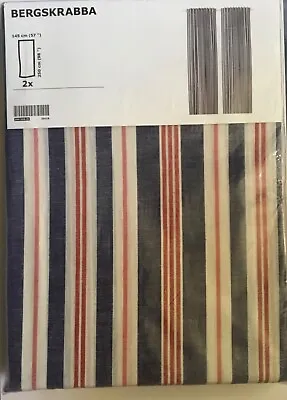 NEW IKEA BERGSKRABBA CURTAINS IN BLUE/RED STRIPES 145 X 250 Cm - 104.508.51 • £18.70