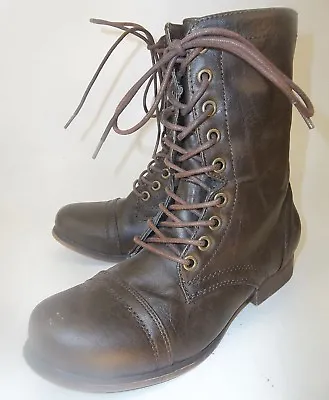 Madden Girl Womens Boots Combat GAVINN US6M Brown Leather Zip Lace Cap Toe 2414 • $17.47