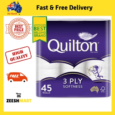 $29 • Buy Toilet Paper 45 Rolls Quilton 3 Ply White Soft Tissue Bulk
