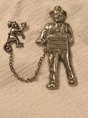 Vintage Organ Grinder And Monkey Stamped Embossed Large Statement Brooch • $16.99