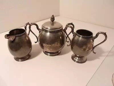 Meridan Silverplate Co. 3 Pc. Tea Set Teapot Creamer Sugar 1900 Pineapple • $16