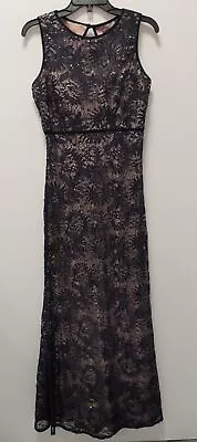 Nightway Women's Sleeveless Open Back Lace Maxi Evening Navy Size 8 Dress • $24.99