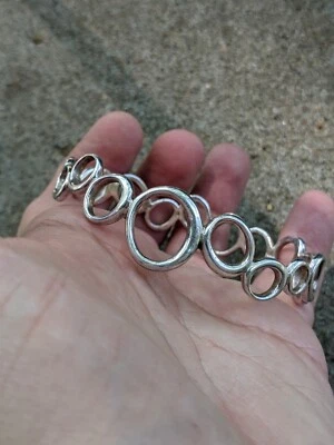 Vintage Sterling Silver Kit Heath Bubble Link Bangle Bracelet 8 3/4  C6 • £28.55