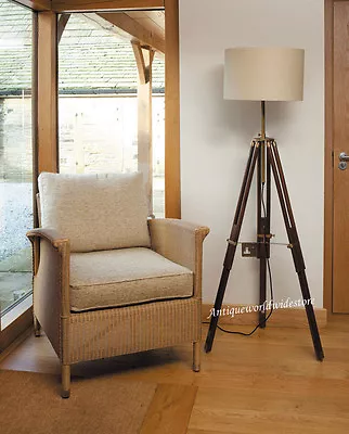 Vintage Wooden Tripod FLOOR LAMP TRANSIT  Old Style Floor Lamp • $165