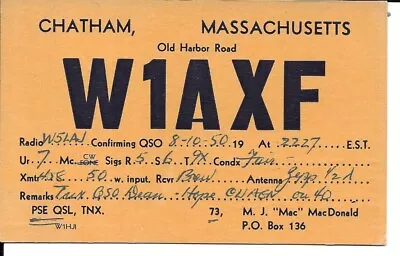 QSL 1950 Chatham MA Cape Cod   Radio Card • $5.52