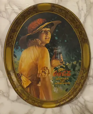 Vintage Coca-Cola 1976 Reproduction Of 1916 WWI Girl Elaine Oval Metal Tray • $12