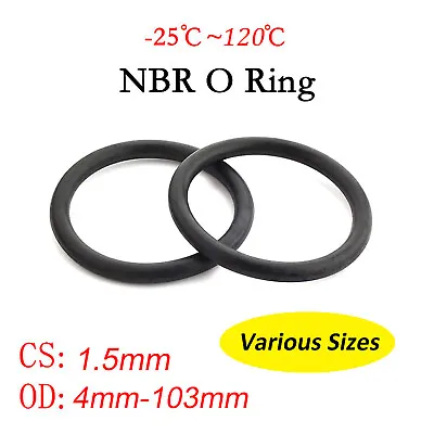 1.5mm Cross Section O Rings NBR Nitrile Rubber 4mm-103mm OD Oil Resistant Seals • $42.29