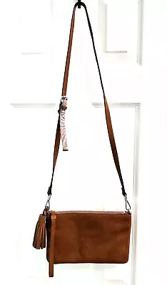 NEW J Jill Suede Leather Cognac Brown Wristlet Clutch Crossbody Shoulder Bag • $53