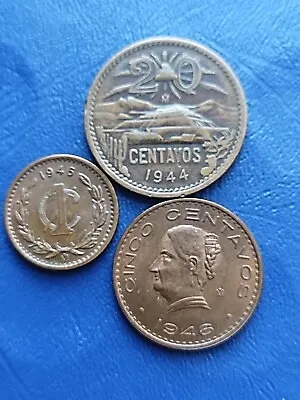 1940's Vintage Set Of 1c 5c & 20c Mexican Centavos Ex Fine (#C-160) • $10.99