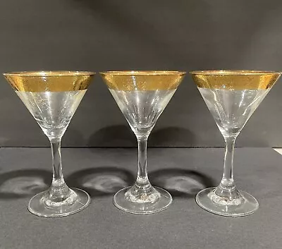 Vintage Gold Rimmed Martini Glasses Set Of 3 Barware Collectible Entertaining • $30