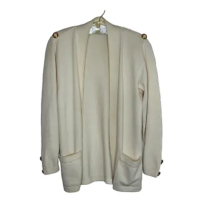 Vintage ST. JOHN Santana Knit Cardigan Sweater Size S Ivory Gold Buttons Classic • $44.94