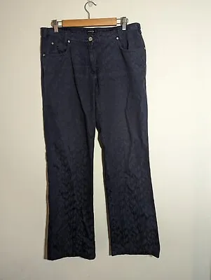 Jaeger Navy Animal Print Jeans Size 14 Straight Leg High Rise W34 L30 • £15