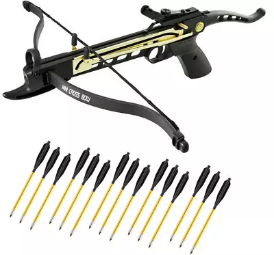 80lbs Self Cocking Hunting Pistol Crossbow 15 Arrows Black Metal Gold Body Cobra • $47.99