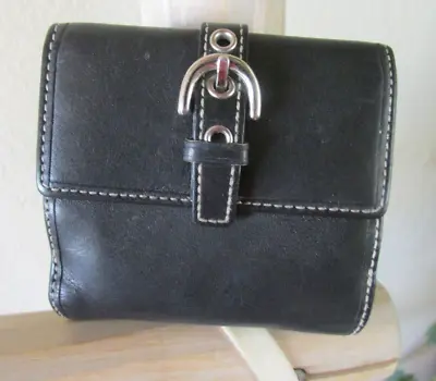 Vintage Coach Black Leather Bi-fold Square Wallet Flap Cover Coin Pocket • $20