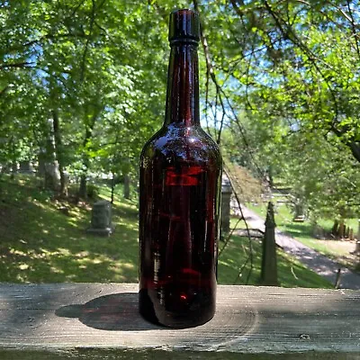 $40 • Buy Antique Blood RED Amber Glass Whiskey Cylinder Fifth Liquor Bottle Turn Mold