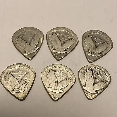 Lot Of 6 Coin Guitar Picks Standing Liberty Quarters 90% Silver 24.8 Grams • $95.75