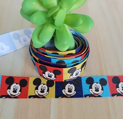 1 Inch (1 YD) Mickey Mouse Grosgrain Ribbon Disney Repeat Lanyard Hair Bow  • $1.09