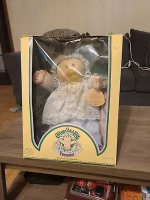 Cabbage Patch Kids 1983 Preemie Doll Blonde Hair Blue Eyes Open Box Has Papers • $23