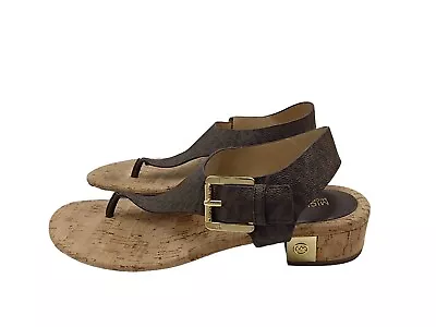 Brown Michael Kors MK Jelly Gold Logo Thong Cork Sandals Flats Women's 8 • $18.02