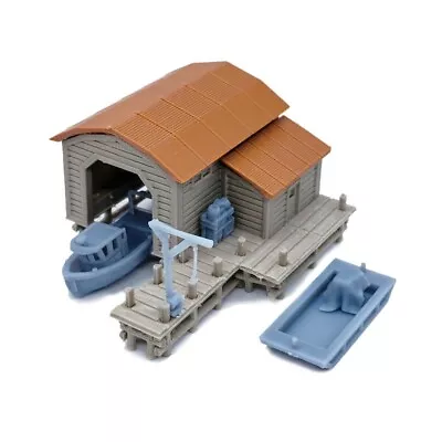 Outland Models Railway Scenery Boat House Set With Boat And Pier 1:220 Z Scale • $10.99