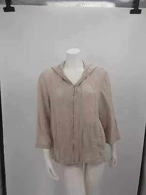 Max Mara Weekend Womens Linen Zip Front Hooded Jacket Size 14 Beach Resort • $39.99