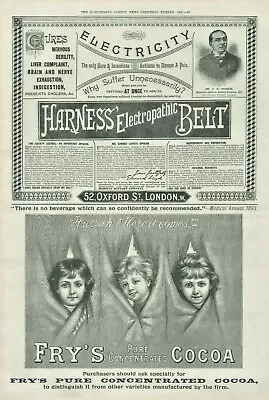 Antique Advertisement Print Frys Cocoa & Electropathic Belt & Mazawattee 1893 • $8.74