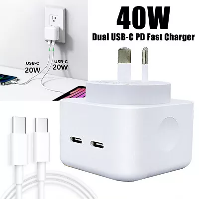40W Dual USB-C Type-C 2 Ports Fast Charger Wall Power Adapter For IPhone Samsung • $18.99