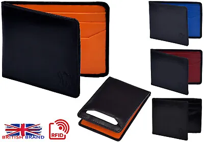 Christmas Gift Genuine Mens Leather Wallet Card Case Holder RFID Personalised • £6.49