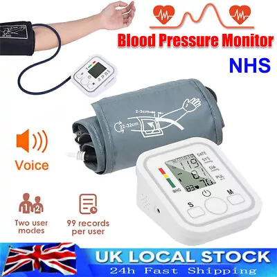 Digital Automatic Blood Pressure Monitor Upper Arm Voice BP Machine Large Cuff • £10.89