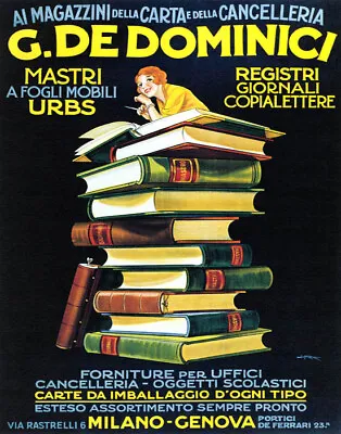 Poster G. De Dominici Books Library Milan Genova Italian Vintage Repro Free S/h • $19.95