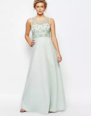 NWOT Coast Justina Embellished Mint Green Maxi Dress Prom Bridesmaid Size 12 • £29.99