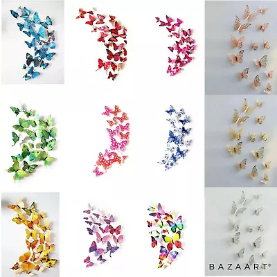 3D Butterfly Wall Stickers Home Decor Room Decoration Sticker Bedroom 12Pcs • £2.99