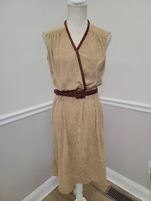 Vintage'70s Terry Knit Dress Brown/Sleeveless/Belted  • $27