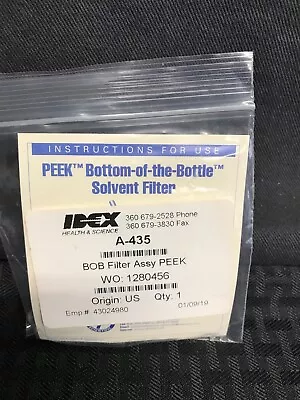 IDEX PEEK Bottom-of-the-Bottle Solvent Filter Assembly 2um For 1/8” Tubing A-435 • $20.24