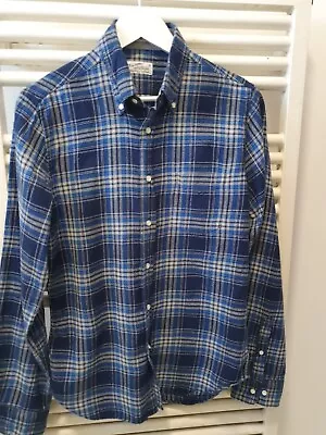 GANT Rugger  Melange Twill Long Sleeve Cotton  Blue Check Shirt  Medium Ex • £19.99