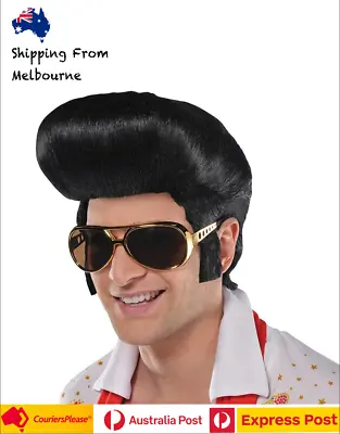 Mens Elvis King Black Wig Rock N Roll Move Star 1950s 50s 60s Party Costume Wig • $17.95