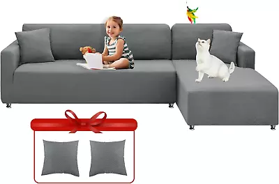 Sectional Couch Covers High Stretch 2 Pieces L Shape Sofa Cover With 2Pcs Pillow • $261.21