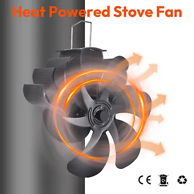 6 Blades Heat Powered Stove Top Fan For Fireplace Wood Log Burner With Magnetism • £16.49