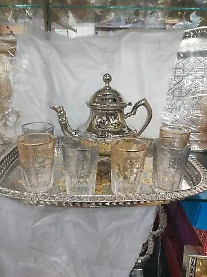 Moroccan Luxurious Handmade Tea Set 6 C Ups Tea Glasses Teapot Tea Tray *NEW* • $250