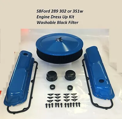 BLUE Ford Valve Covers Washable Air Cleaner Engine Dress Up SBF 289 302 NEW KIT • $139.95