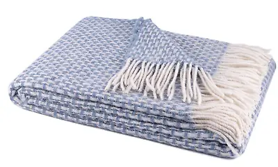 European Merino Wool THROW ExtraWarm Cozy Fringed Throw Blanket 55x79  Baby Blue • $69.95