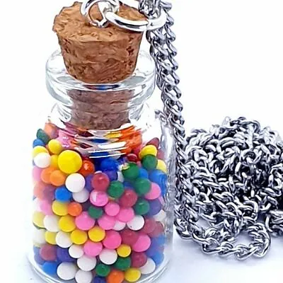 $8.62 • Buy Unique GUMBALL JAR NECKLACE Cute GLASS JAR Food BUBBLEGUM Jewellery MINIATURE